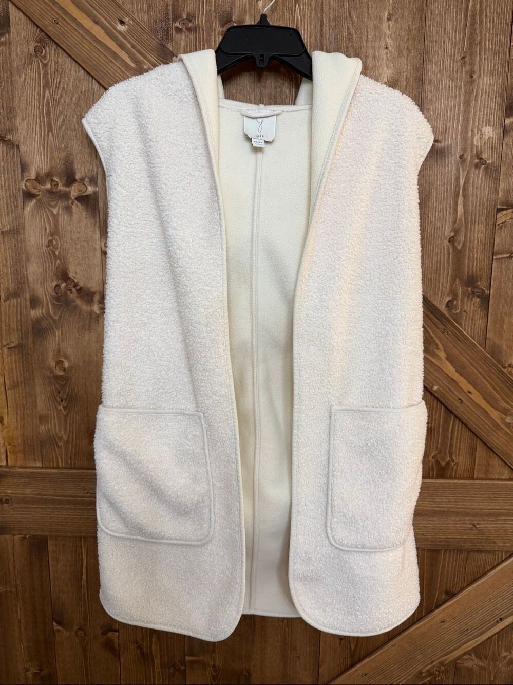 Joie Women’s XS Ivory Sherpa Fleece Hooded Long Vest Open Front (9207)